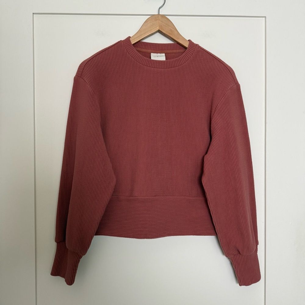 Varley Sweater Womens Sz XS Mauve Pink Ribbed Crew Neck Relaxed Pullover